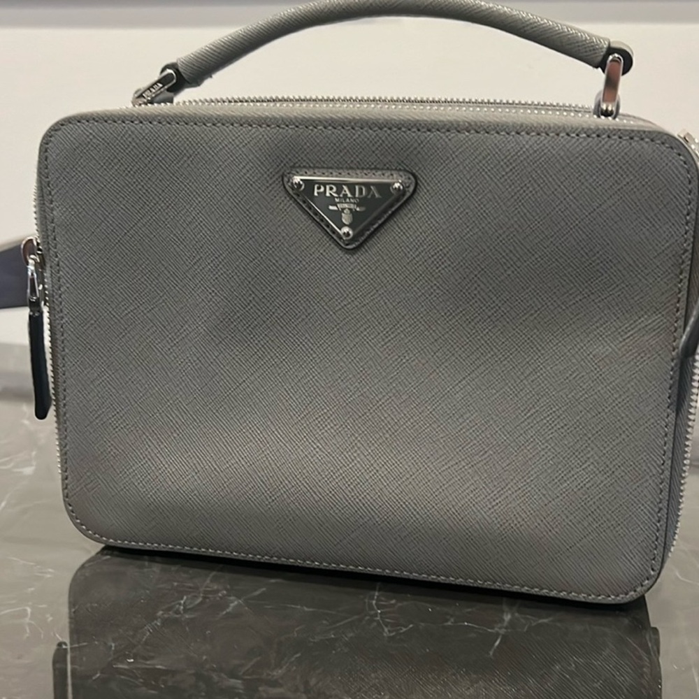 Prada Saffiano Leather Brique Bag Collection - Black, Brown, Gray, Blue - Picture 10 of 12